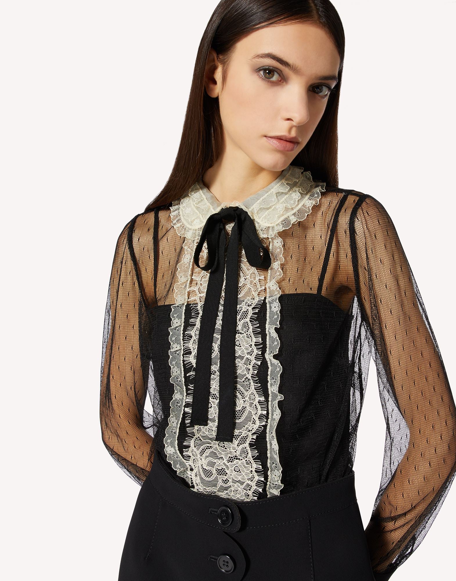 D`Esprit Tulle Top with Lace Ribbons