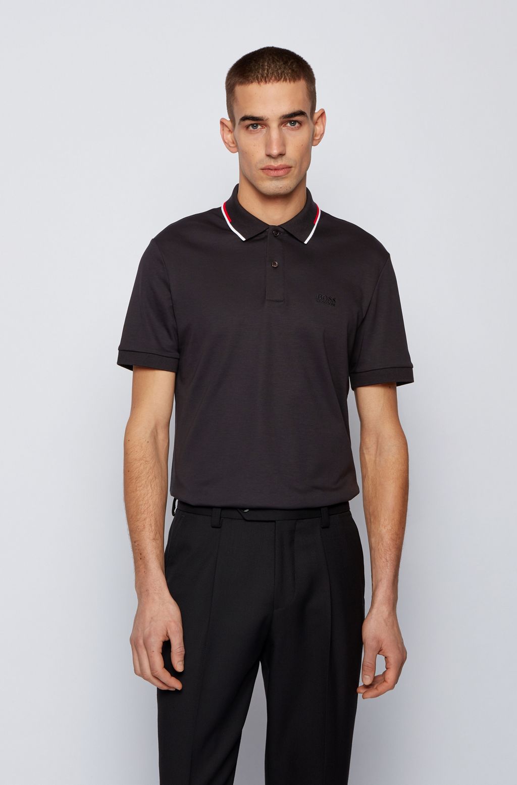 Regular fit polo shirt with striped collar - RED STRIPE