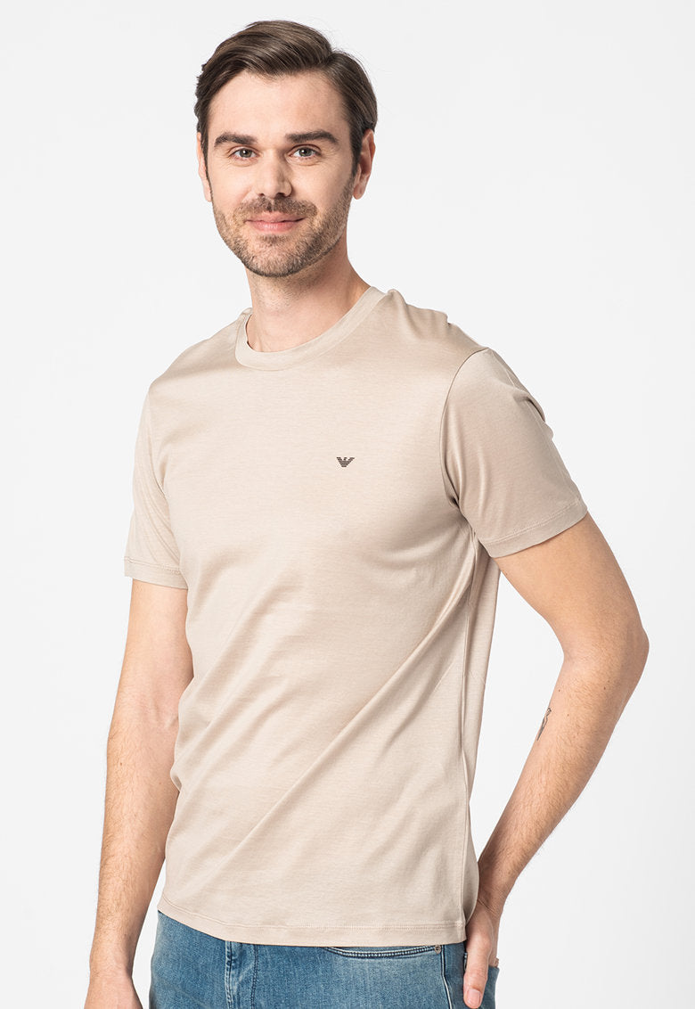 Camiseta básica cuello redondo y logo -Beige - Emporio Armani